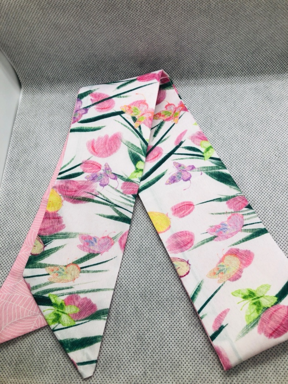 Floral Skinny Scarf in Pink and Green